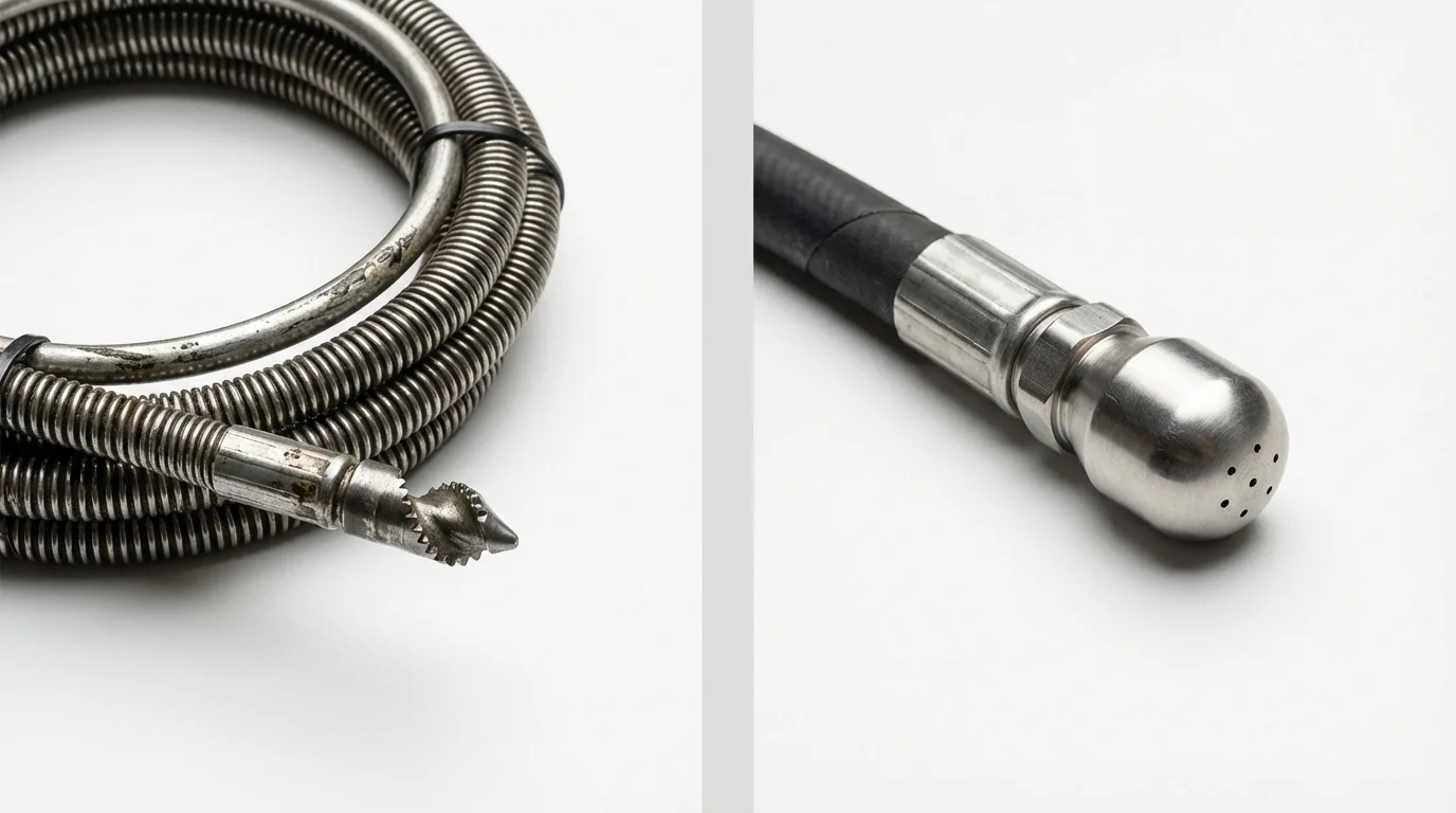 Drain snake cable and hydro jetting nozzle used for drain cleaning in Hamilton, IN